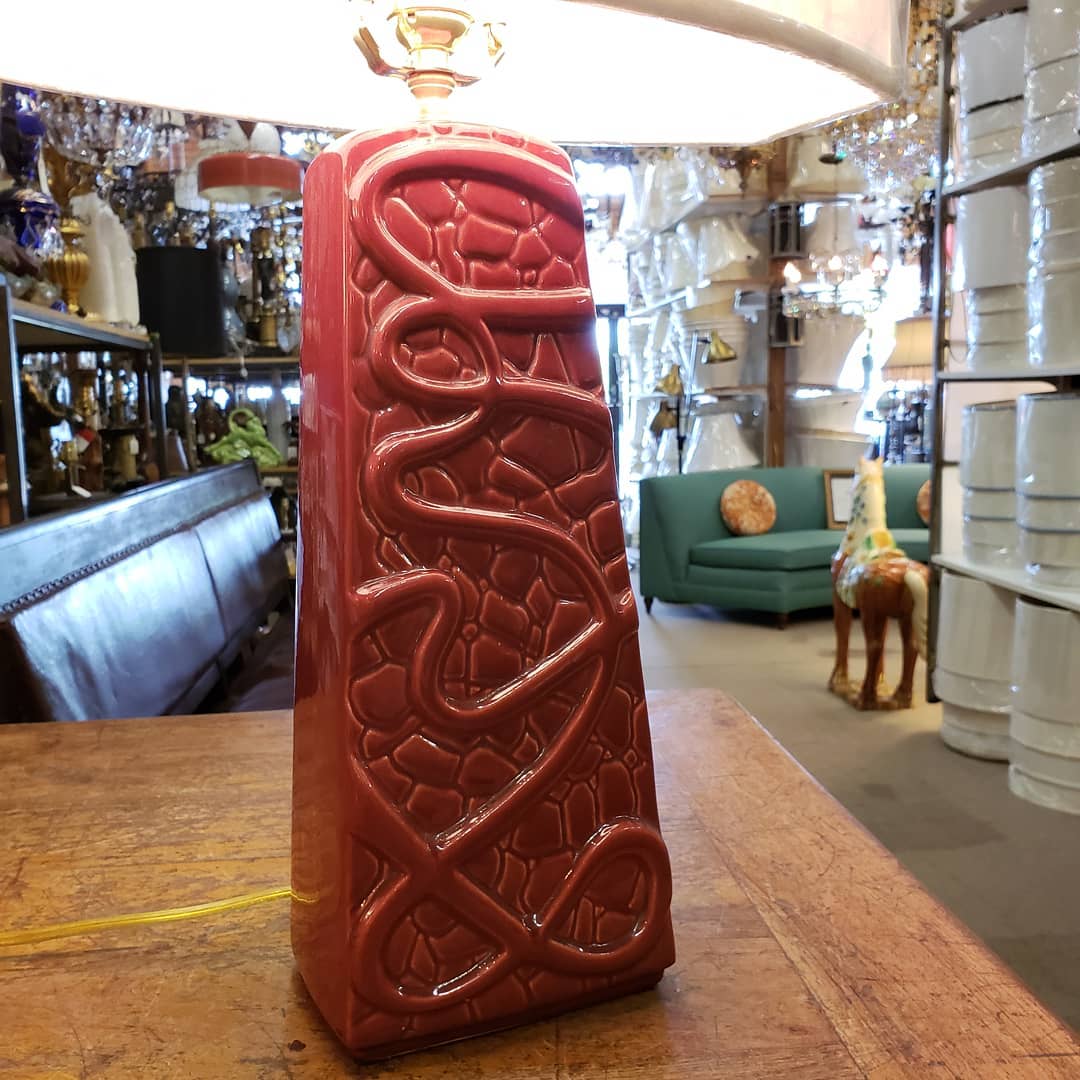 Tall red ceramic lamp base