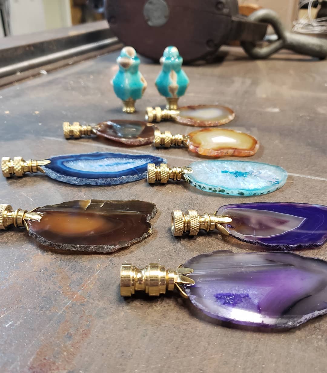 Colorful agate lamp pull ends on table
